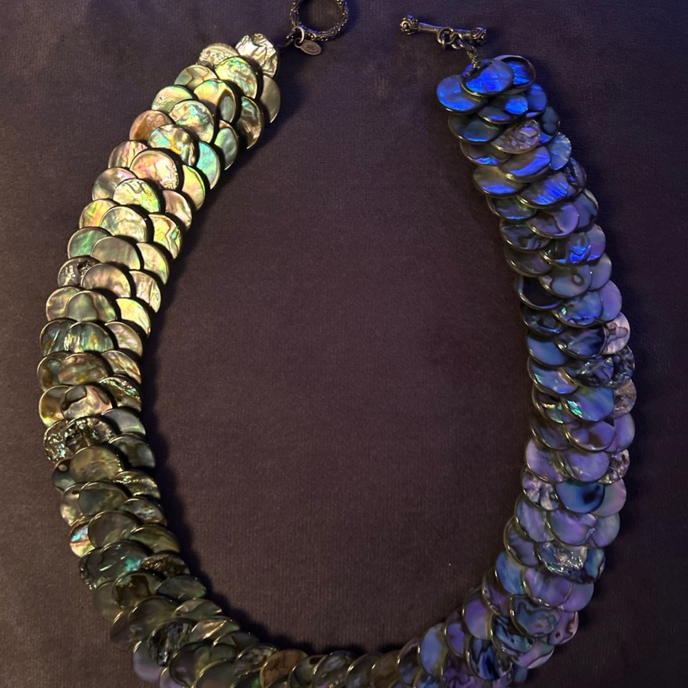 Elegant Abalone Shell Necklace Sterling Silver T Clasp
